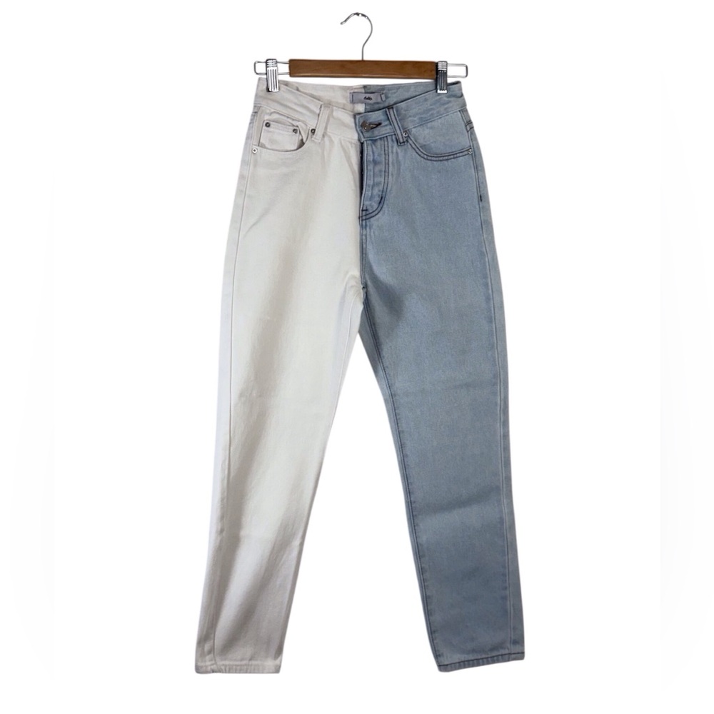 Adika Two-Tone Blue & White Button Fly Straight Jeans Sz S